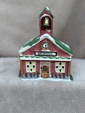 Vintage Rex & Lee Christmas Village Light-Up "School House" Ceramic Building